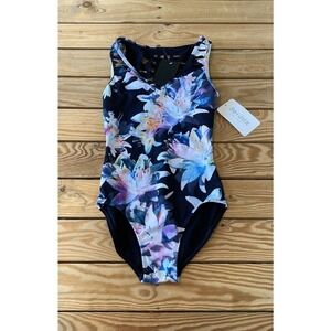 NWT $78 Jo + Jax Floral Dance Leotard Size Small Women’s Black